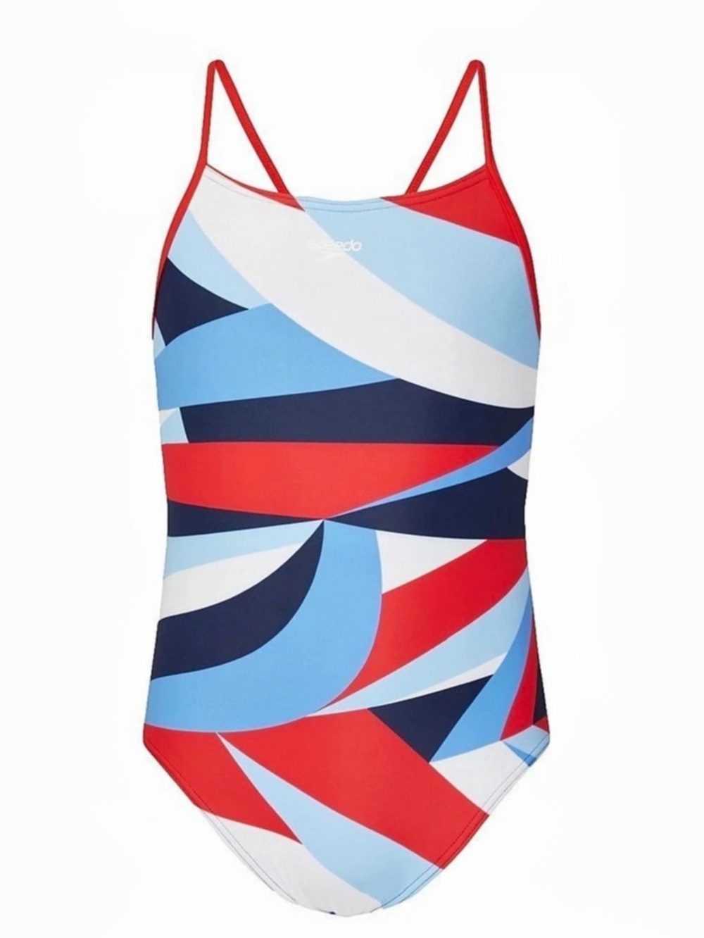 $23 Speedo Girls Youth One Piece Swim Suit Red White Light Blue S Small EE